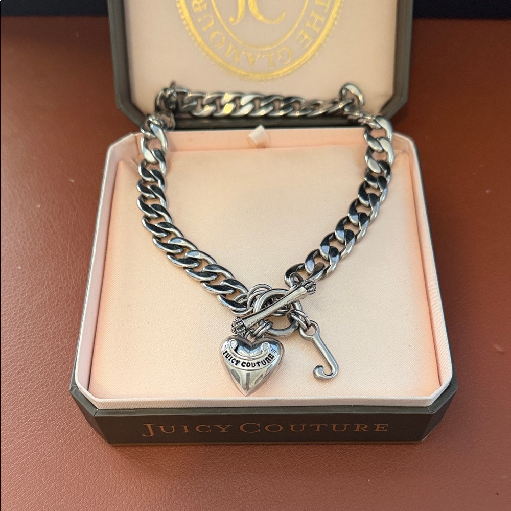 Juicy Couture Silver Chain Bracelet with Heart Charm